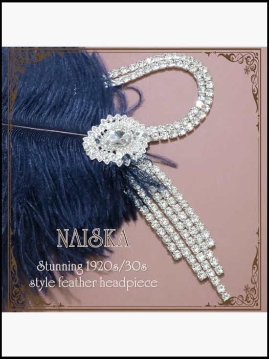 Vintage 1920s Flapper Feather Headband Crystal Rhinestone Gatsby Party Hair main image 4